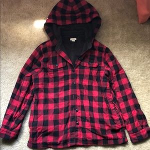 L.L. Bean buffalo plaid hooded fleece jacket
